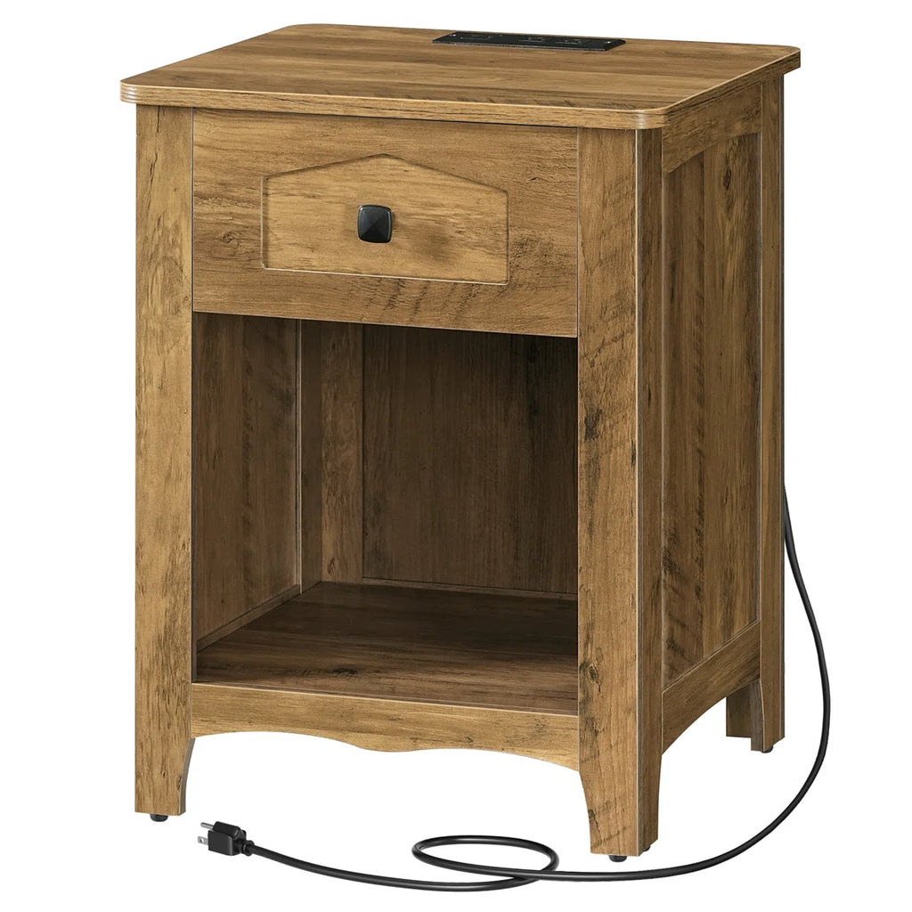 Retro natbord med én skuffe og ladestation