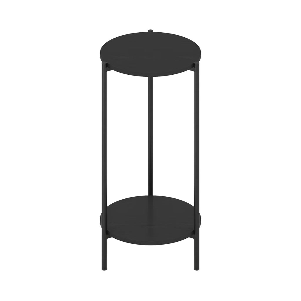 Højt rundt sidebord i metal med to hylder