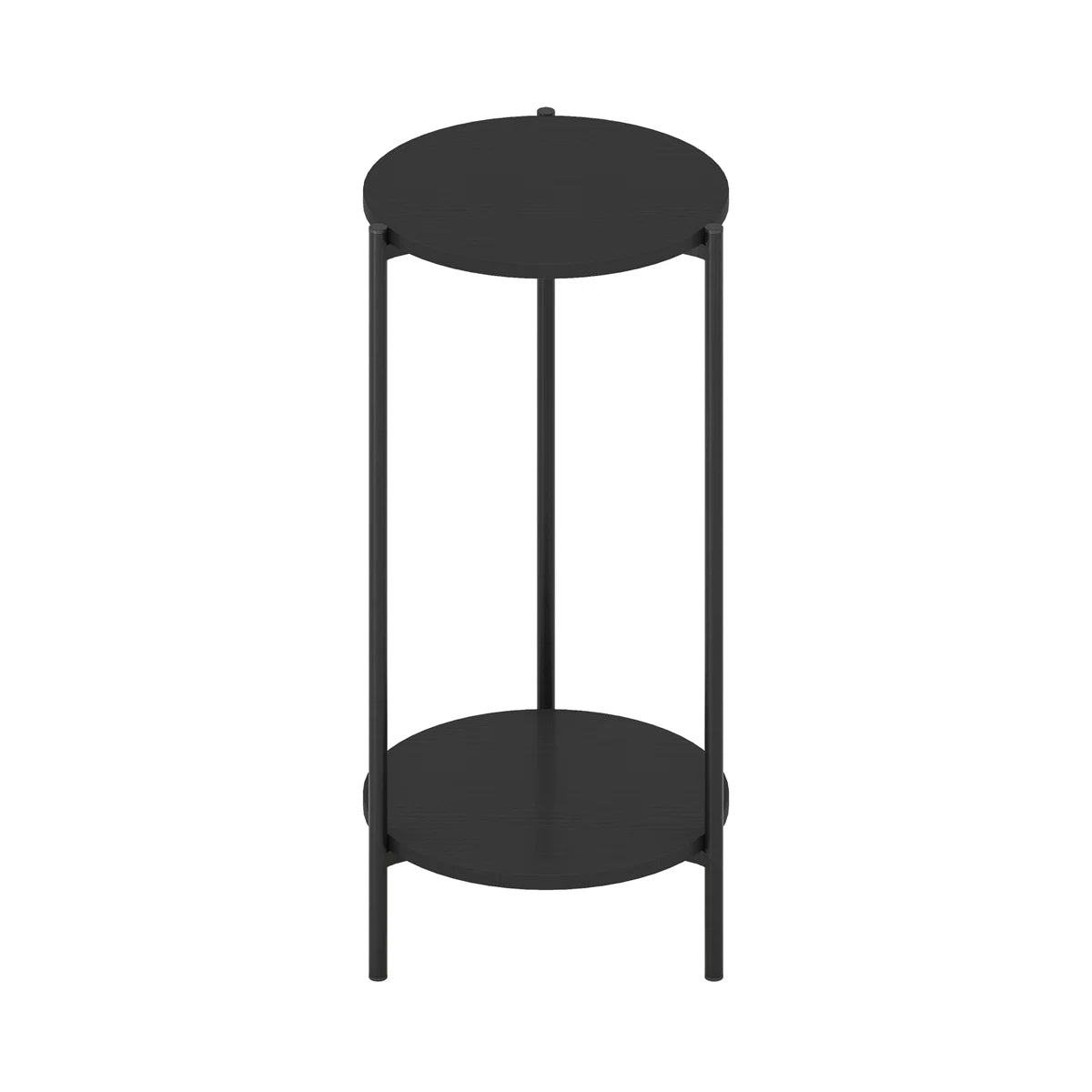 Højt rundt sidebord i metal med to hylder